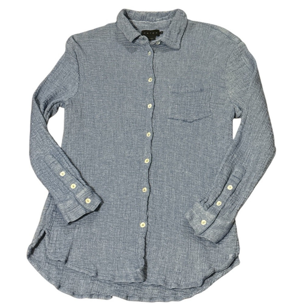 Hatch Maternity Crinkle Cotton Stretch Gauzy Long Sleeve Blue Shirt Size 2/Mediu